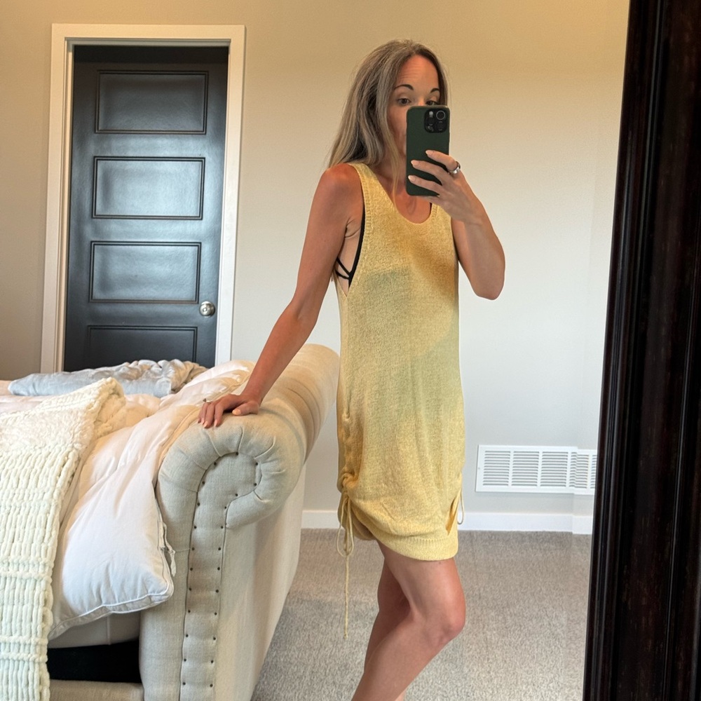 Crochet Beach Backless Swimsuit Coverup Sleeveless Knit Dress with Drawstrings
